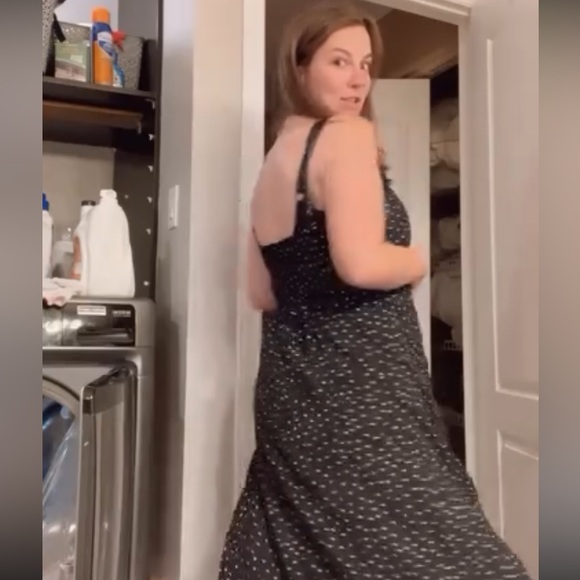 Gap Polka Dotted Spaghetti Strap Maxi Dress Black White Size MEDIUM - Picture 3 of 5